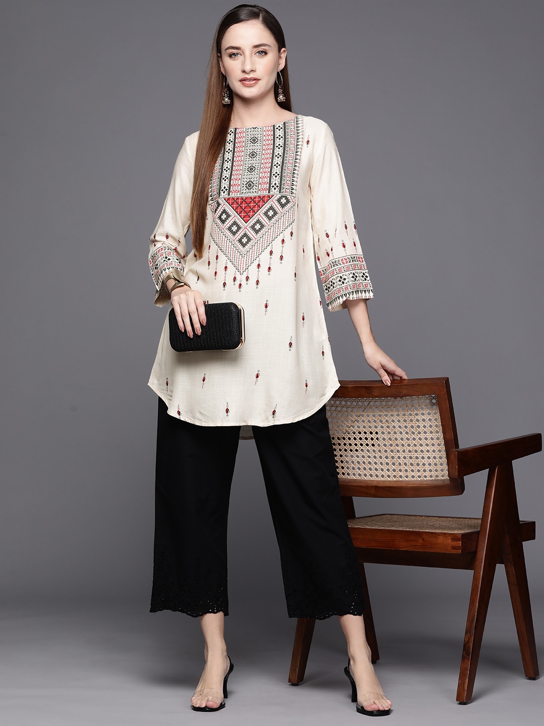 

Biba Ethnic Motifs Print Kurti, Cream