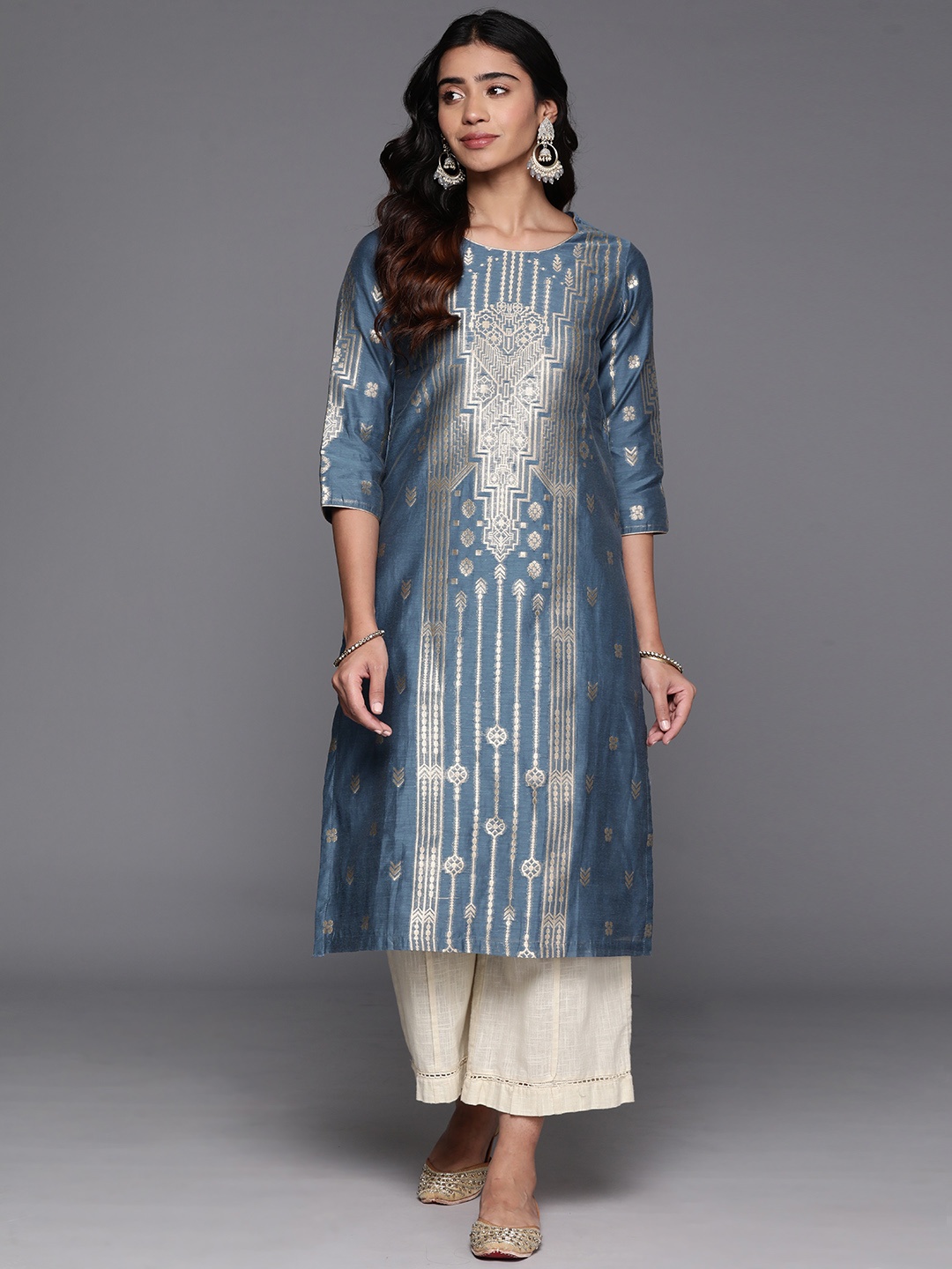 

Biba Ethnic Motifs Foil Printed Kurta, Blue
