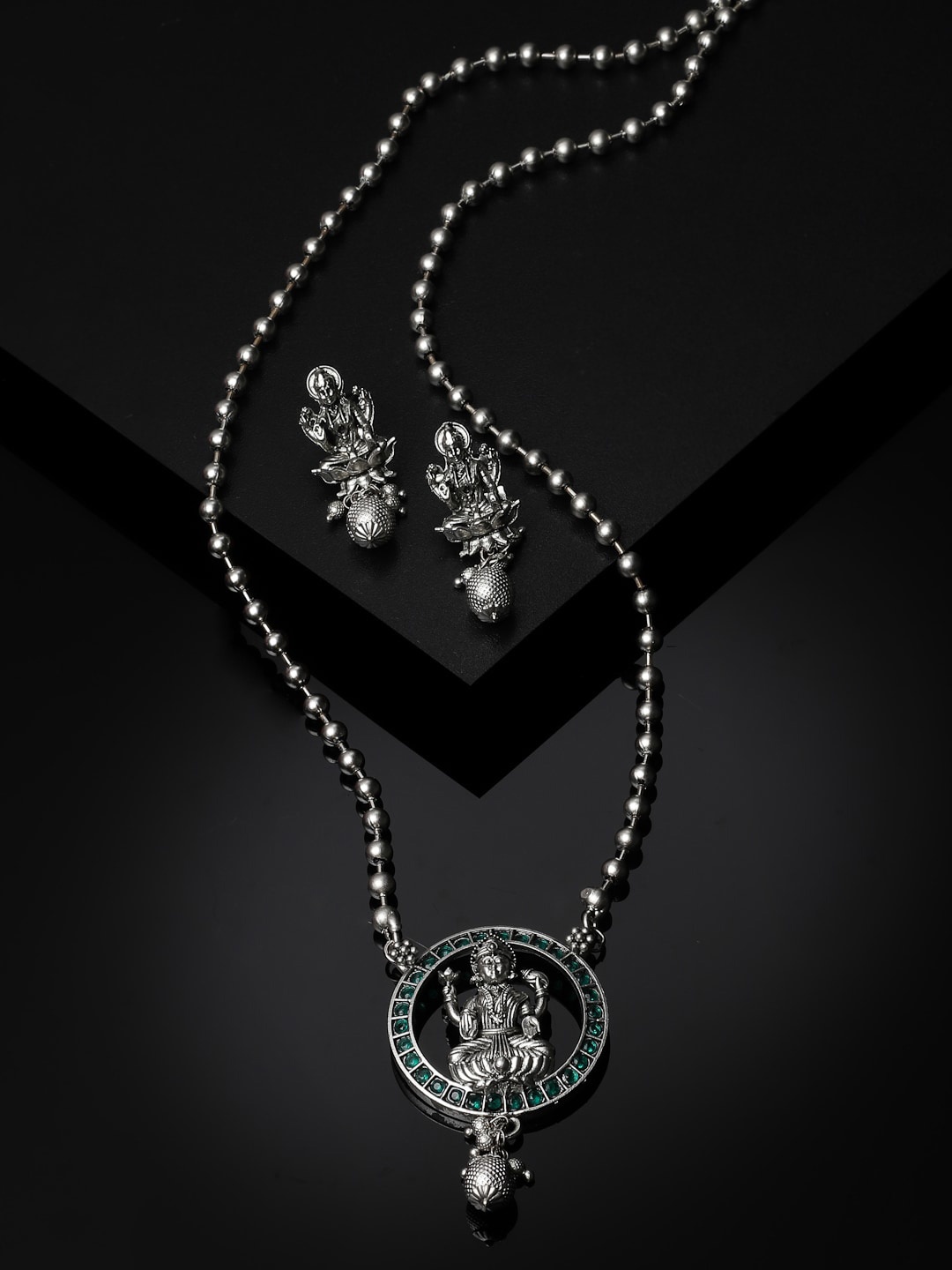 

ADIVA Silver-Plated Stone Oxidised Temple Jewellery Set