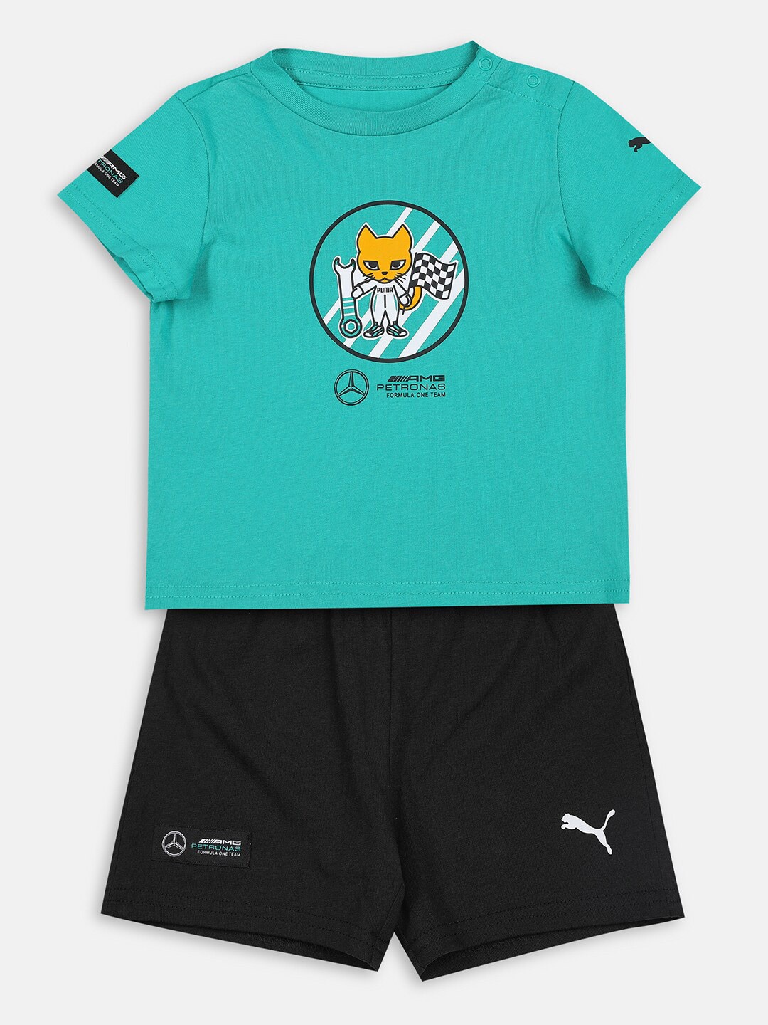 

Puma Mercedes AMG Petronas F1 Kids Toddlers Relaxed Fit T-Shirt with Shorts, Sea green