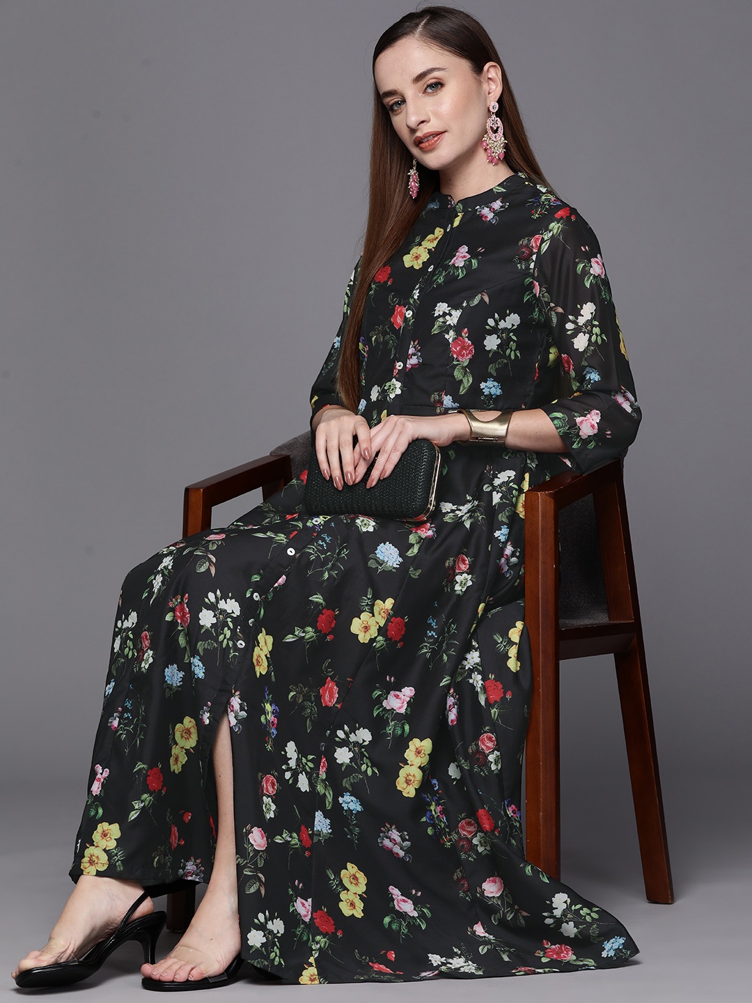 

Biba Floral Print Maxi Dress, Black