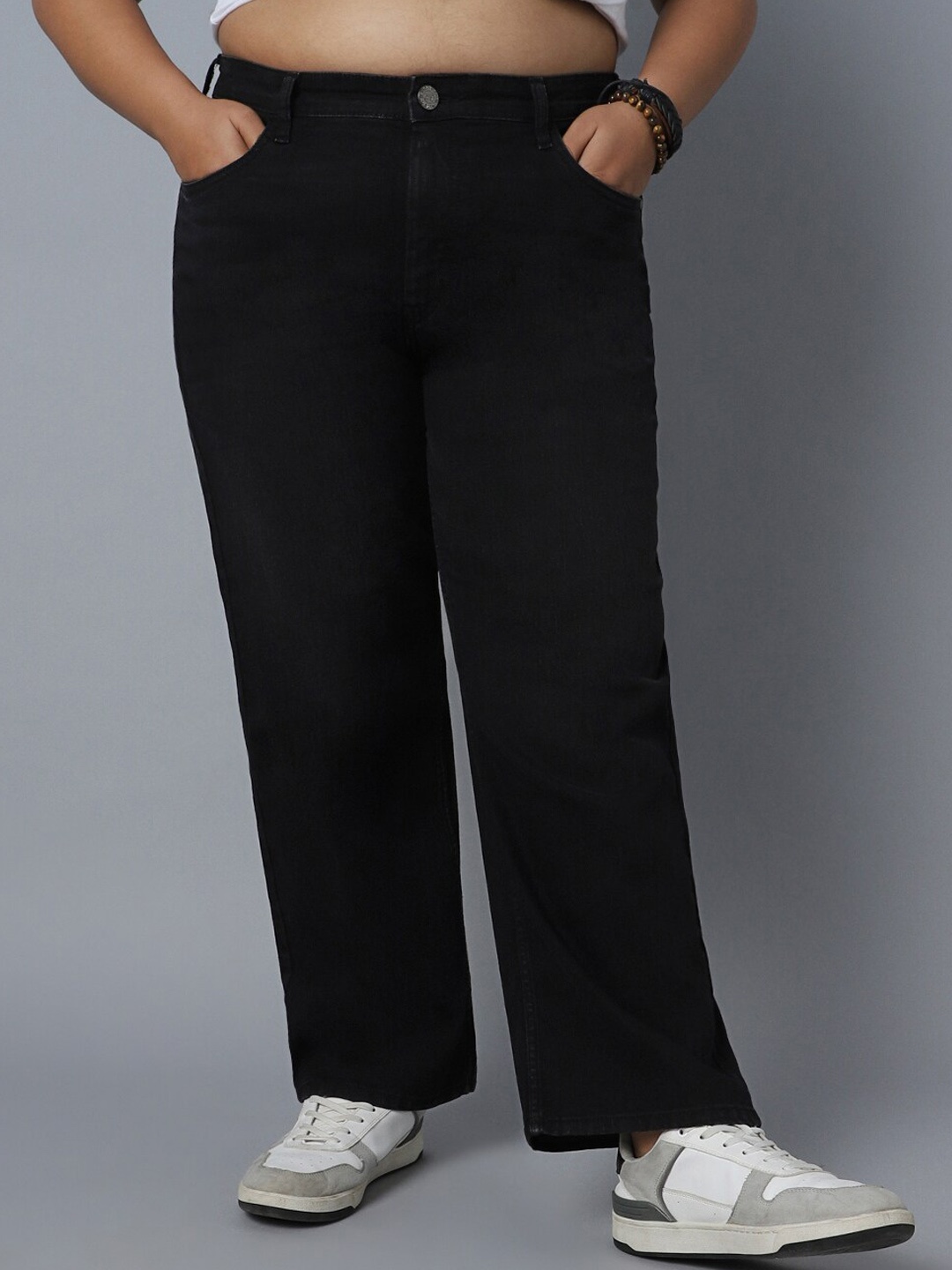 

Freeform by High Star Plus Size Women Dad Fit High-Rise Stretchable Jeans, Black