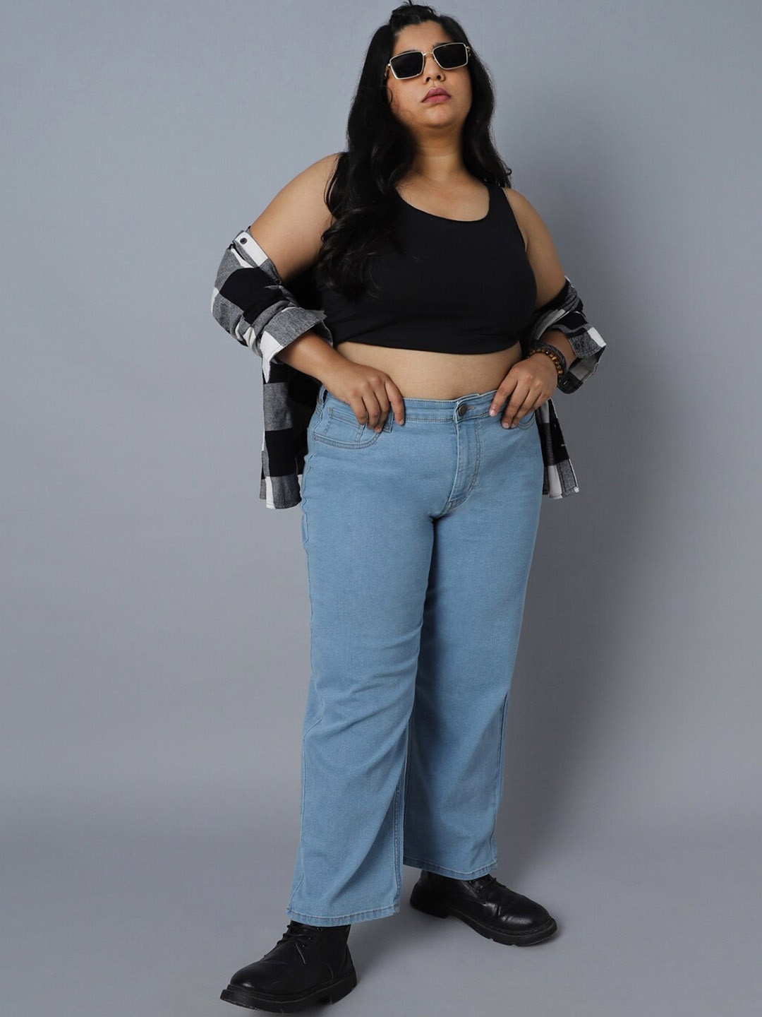 

Freeform by High Star Women Plus Size Dad Fit High-Rise Clean Look Stretchable Jeans, Blue