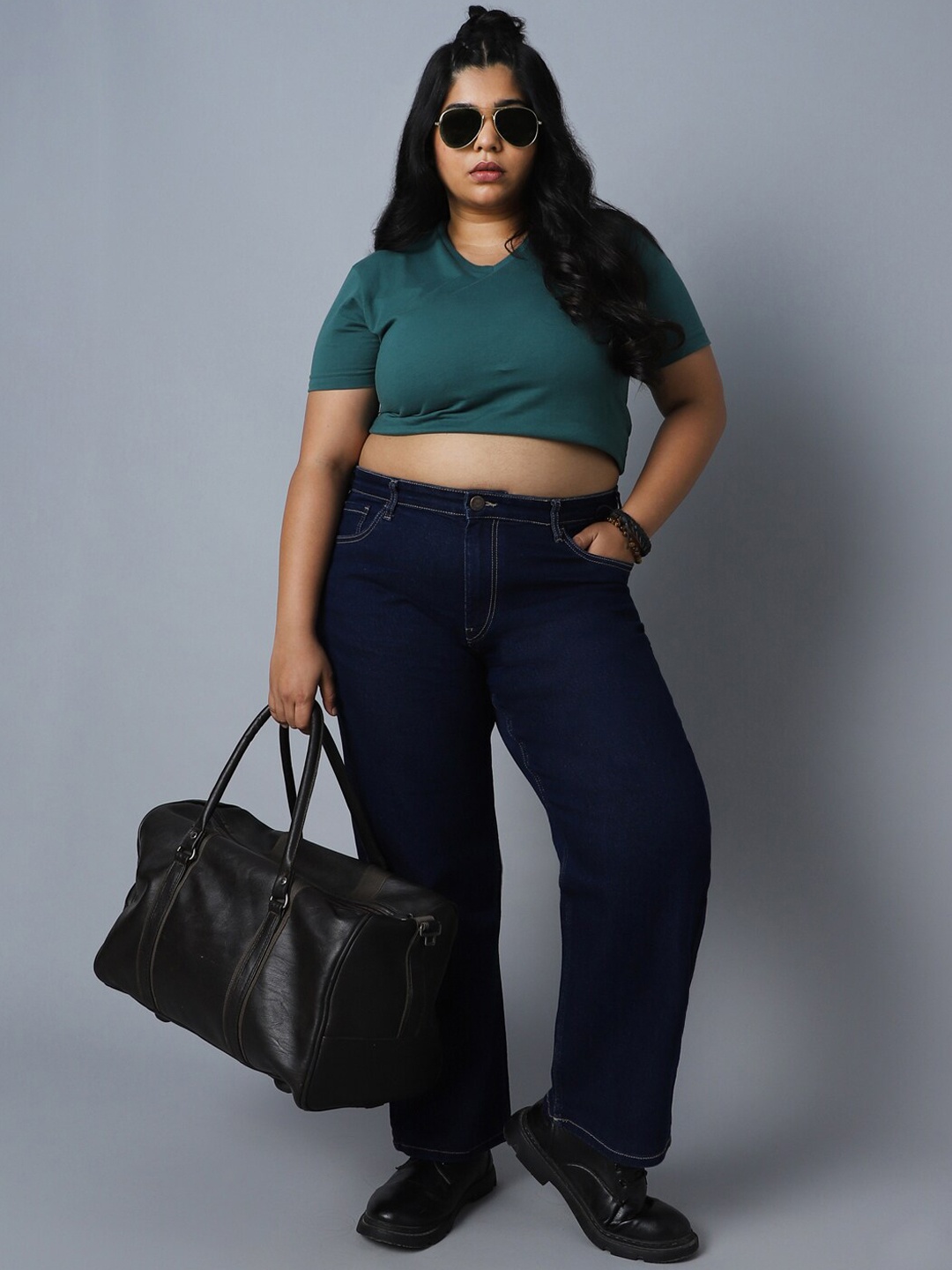 

Freeform by High Star Women Plus Size Dad Fit High-Rise Clean Look Stretchable Jeans, Blue