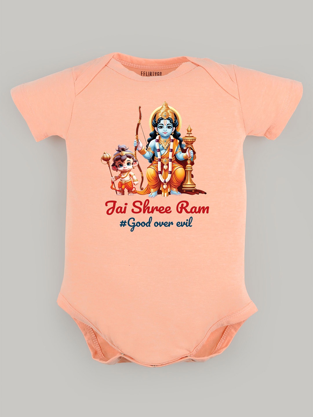 

FFLIRTYGO Infants Printed Pure Cotton Dussehra Special Bodysuit, Peach