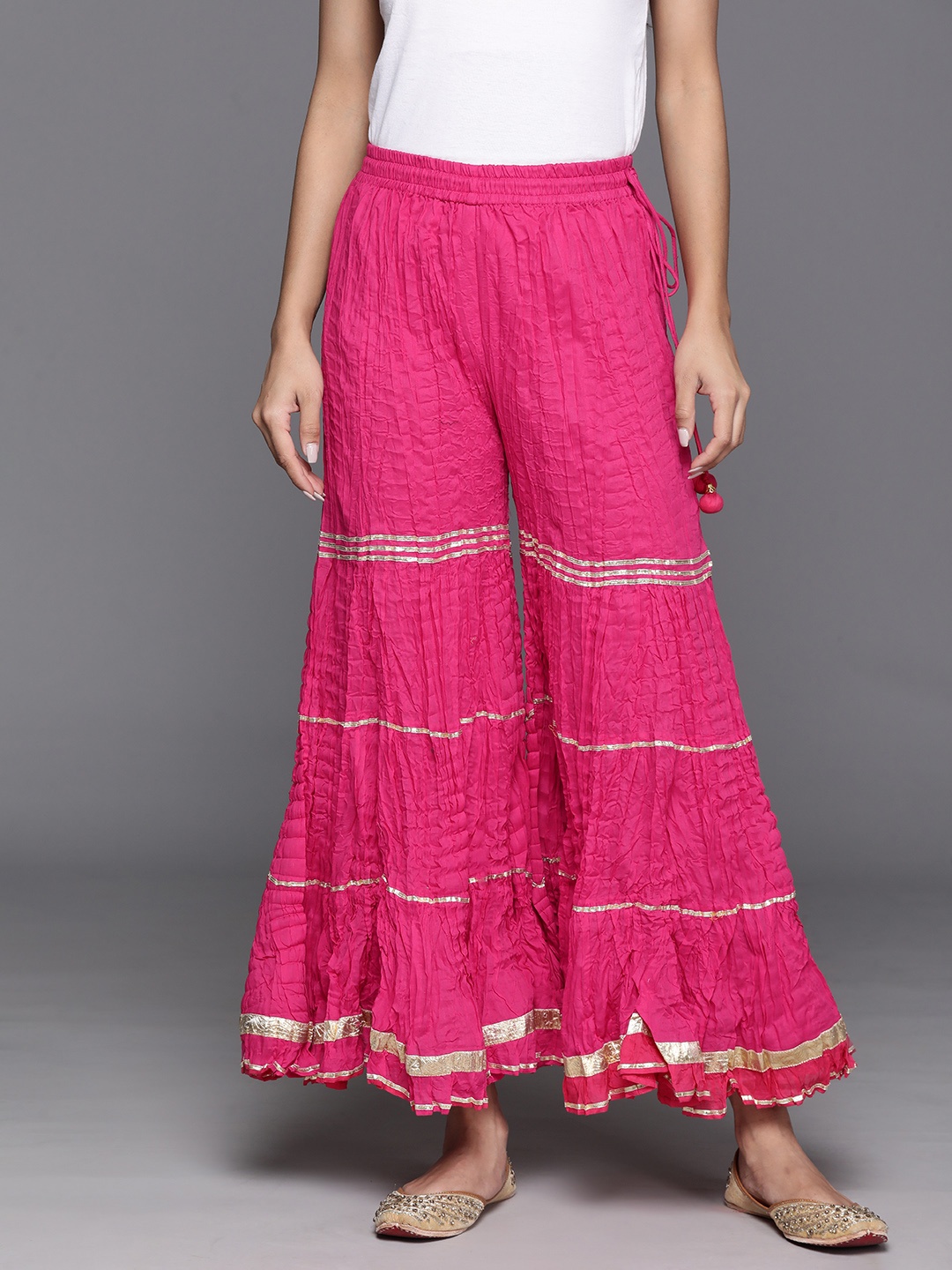 

Biba Women Gotta Patti Flared Cotton Ethnic Palazzos, Fuchsia