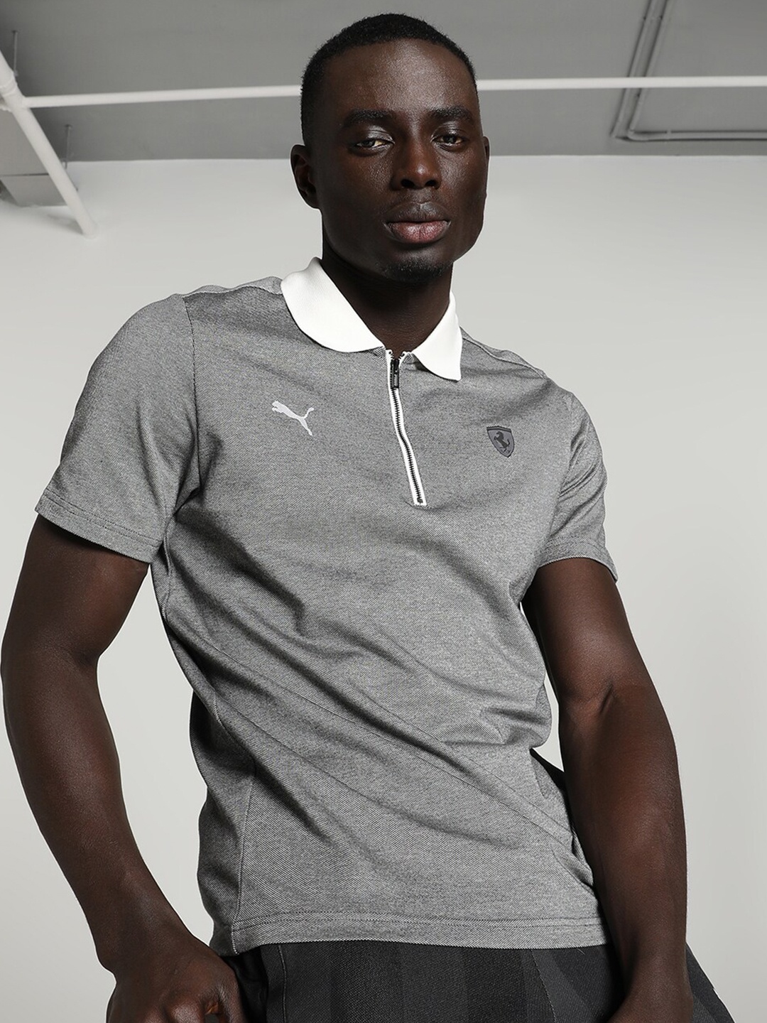 

PUMA Motorsport Scuderia Ferrari Style 2 Tone Polo Collar Cotton T-shirt, Grey