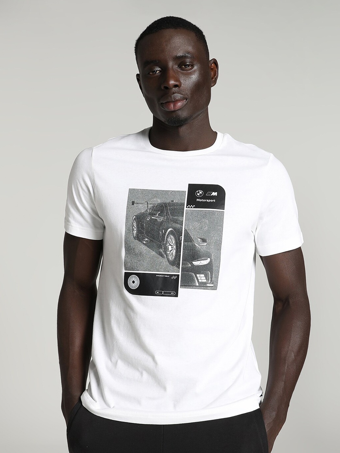 

PUMA Motorsport Graphic Printed Polo Collar Cotton T-shirt, White