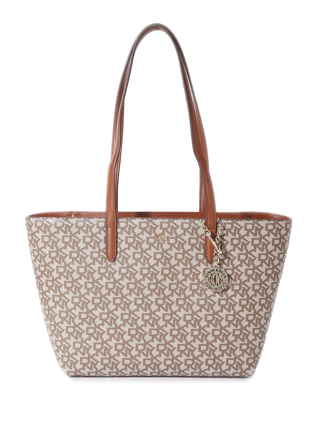 

DKNY Brand Logo Printed Oversized Structured Tote Bag, Beige
