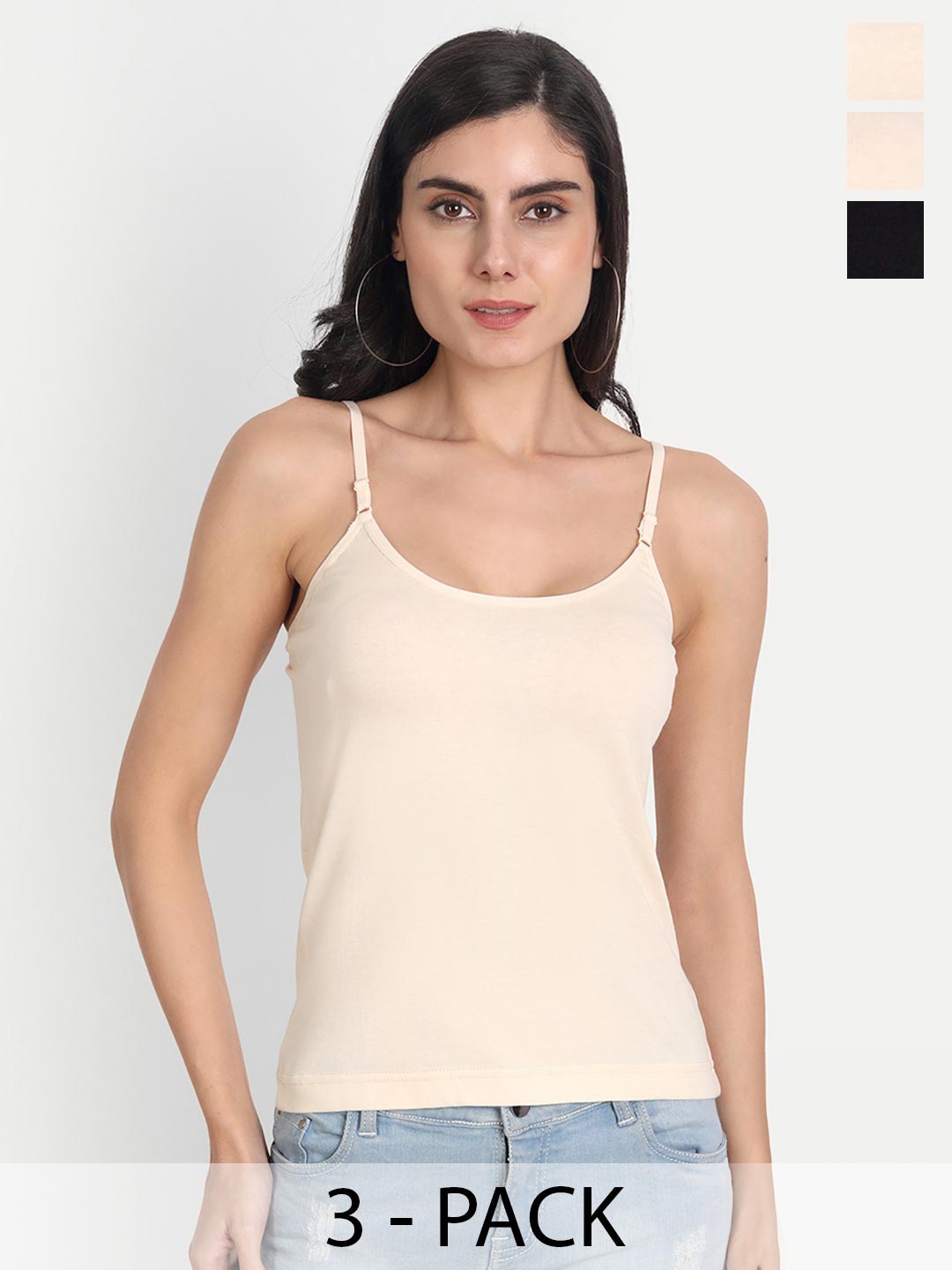 

Aimly Pack of 3 Adjustable Strap Cotton Camisoles, Beige