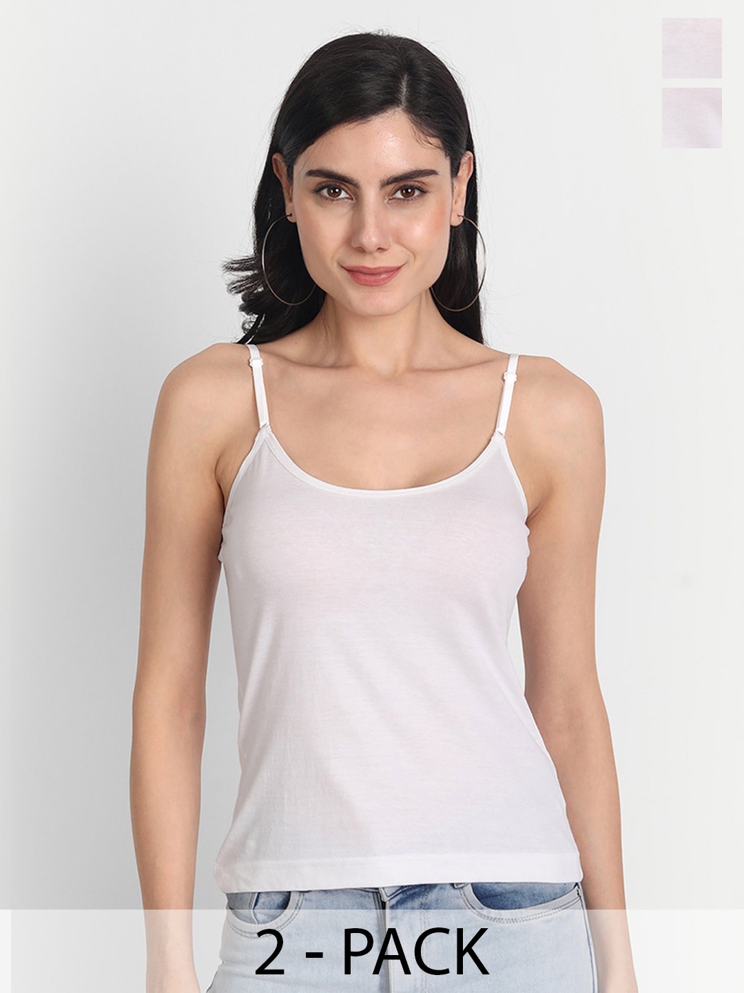 

Aimly Pack of 2 Adjustable Straps Cotton Camisoles, White