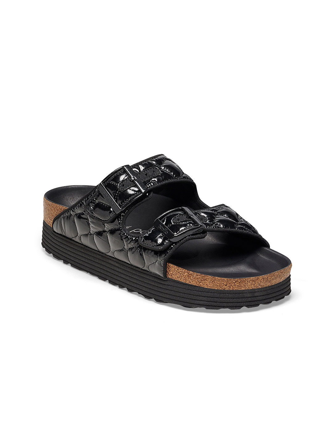 

Birkenstock Arizona Platform Padded Narrow Width Two Strap Open Toe Flats, Black