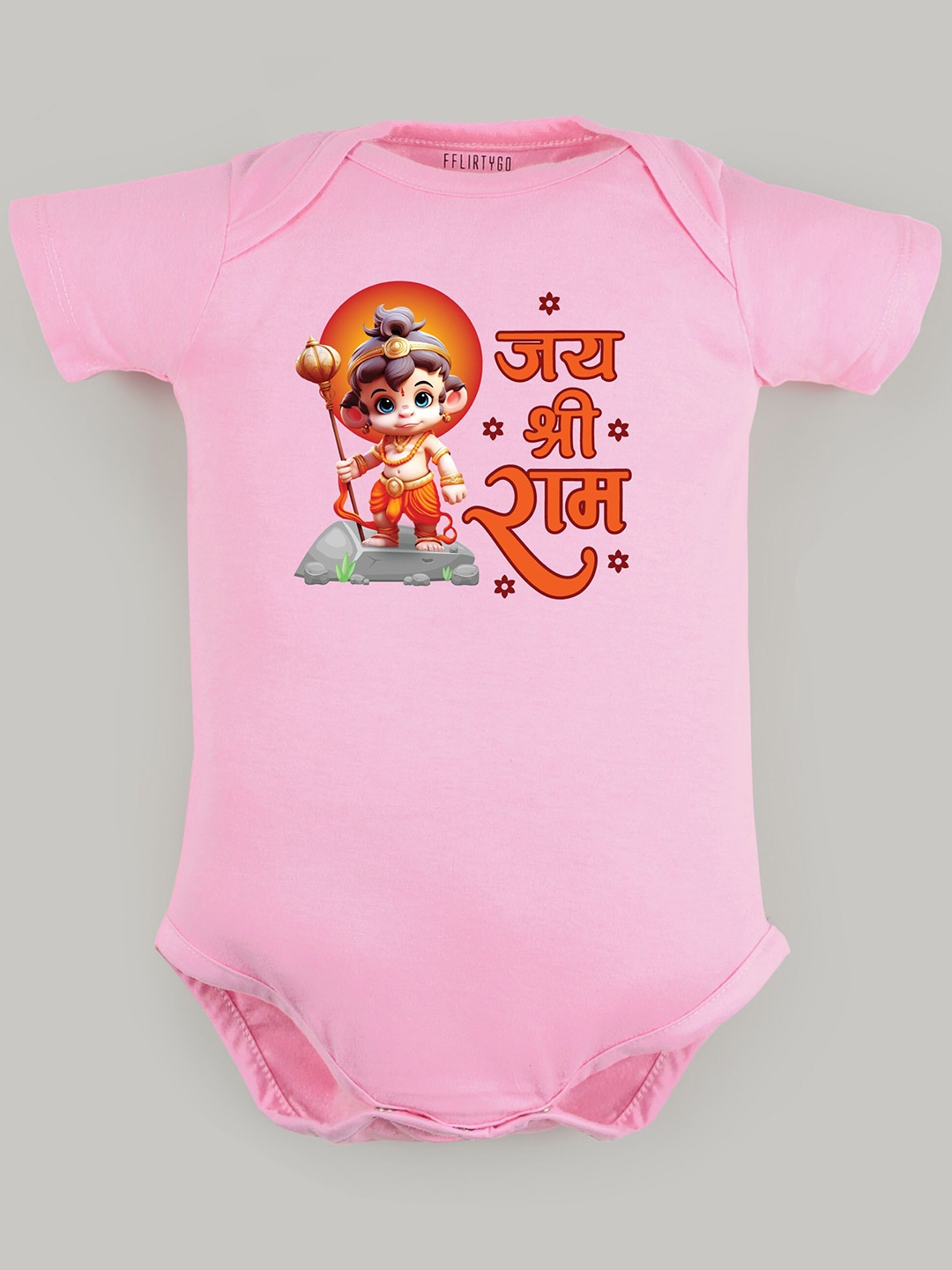 

FFLIRTYGO Infants Printed Pure Cotton Dussehra Special Bodysuit, Pink