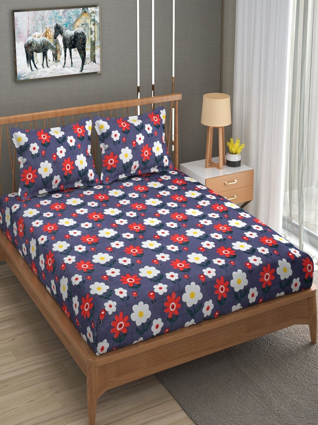 

Homefab India Dreams Grey Floral Microfiber 160 TC Queen Bedsheet & 2 Pillow Covers