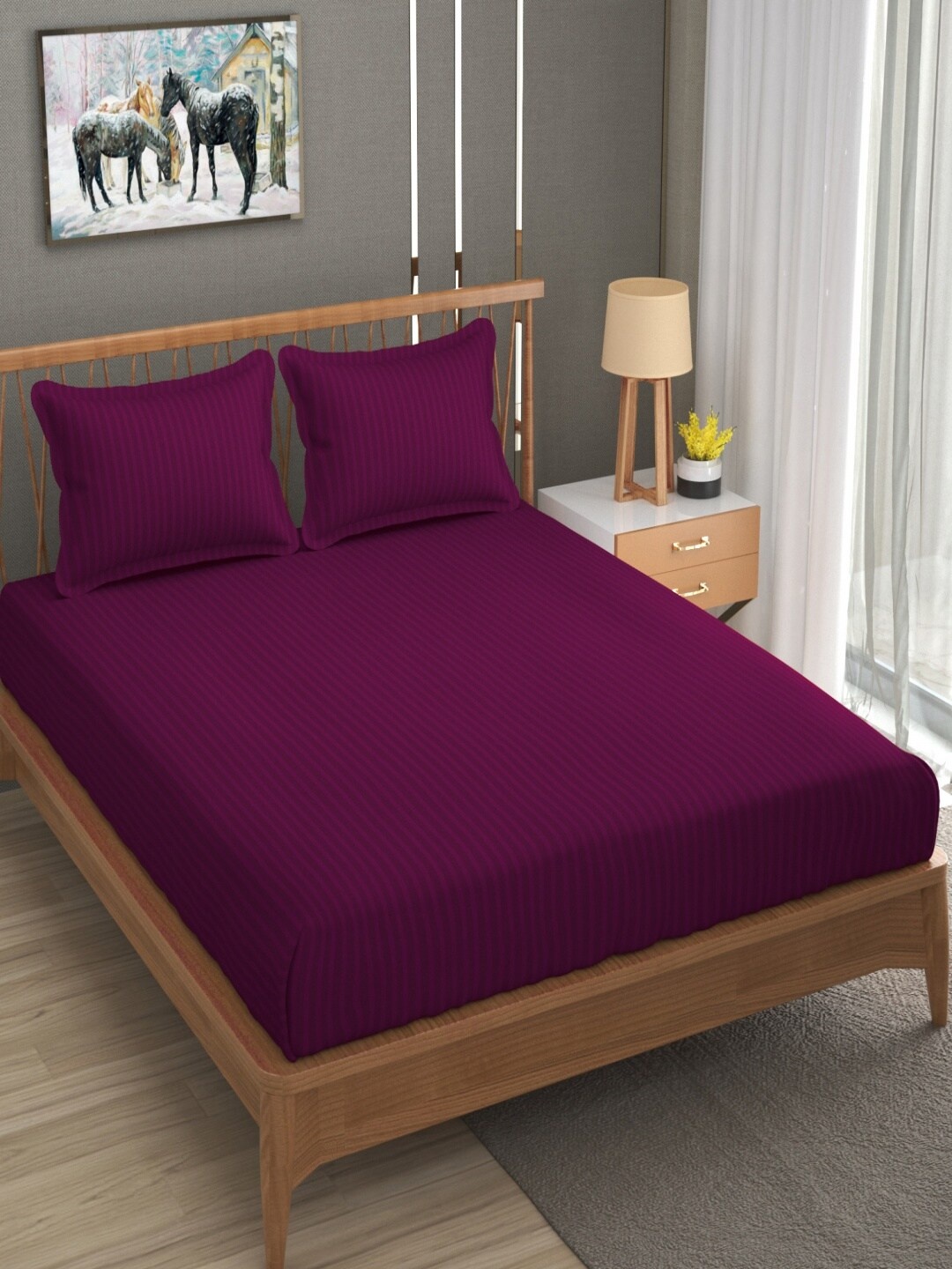 

Homefab India Purple Striped Microfiber 180 TC Queen Bedsheet & 2 Pillow Covers