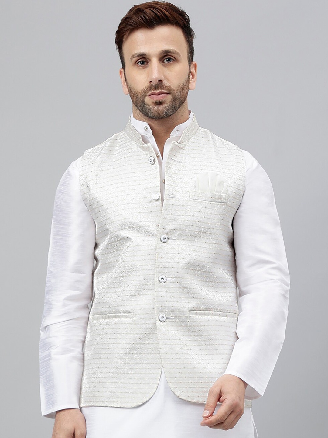 

Vgyaan Ethnic Embroidered Nehru Jacket, White