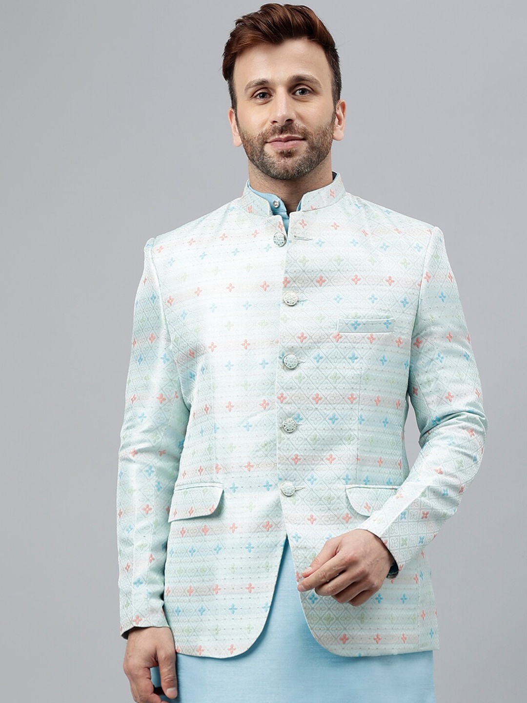 

Vgyaan Woven Design Nehru Jacket, Blue