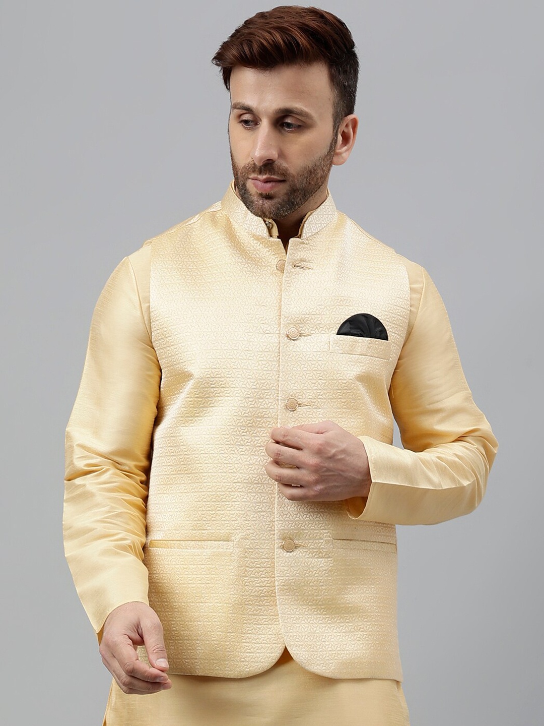 

Vgyaan Ethnic Designed Nehru Jacket, Beige