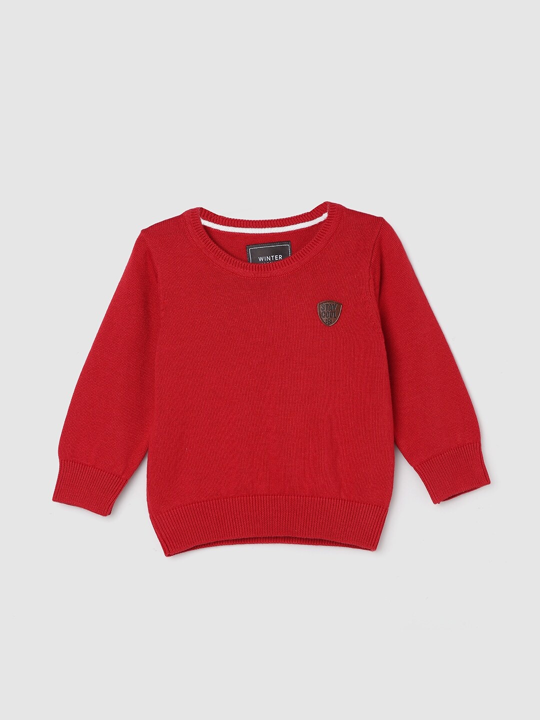 

max Boys Round Neck Long Sleeves Cotton Pullover Sweater, Red