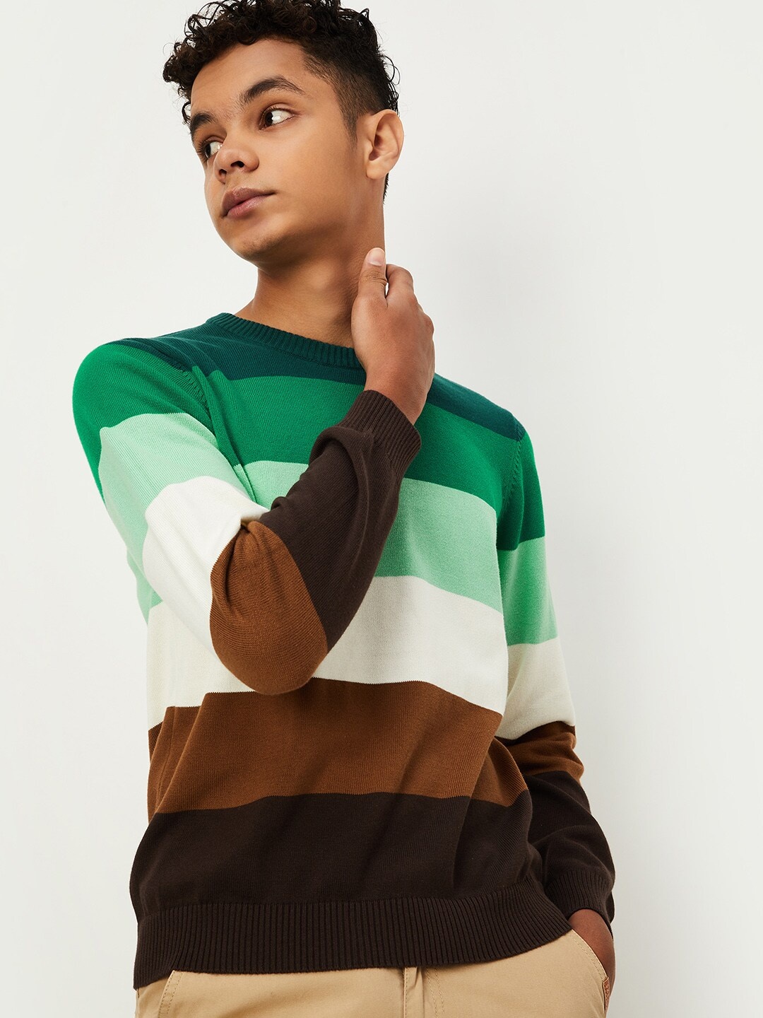 

max Boys Colourblocked Pure Cotton Pullover, Green