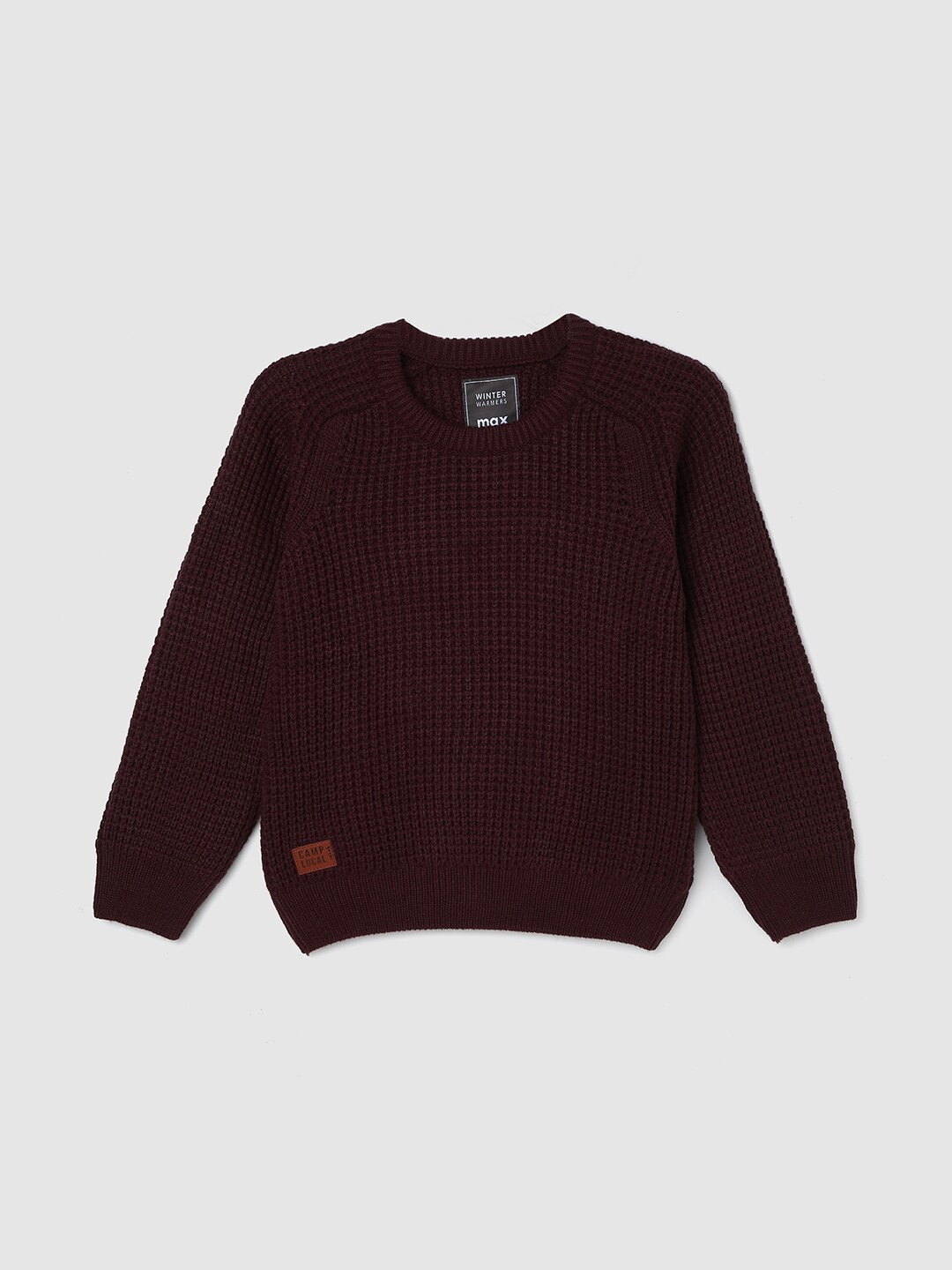 

max Boys Round Neck Long Sleeves Pure Acrylic Pullover Sweaters, Burgundy