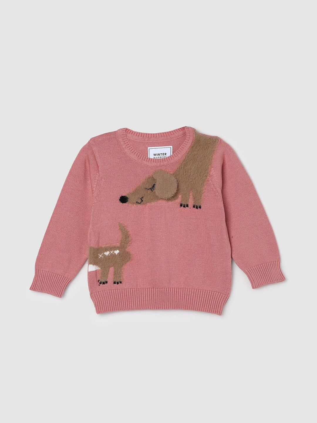 

max Girls Animal Applique Woollen Round Neck Long Sleeves Pullover Sweaters, Pink