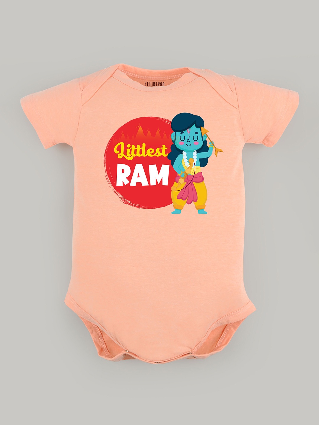 

FFLIRTYGO Infants Printed Pure Cotton Dussehra Special Bodysuit, Peach
