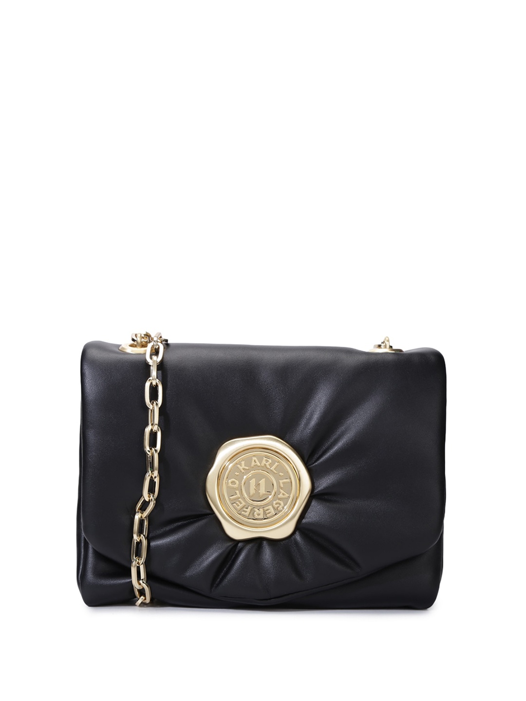 

Karl Lagerfeld Leather Structured Sling Bag, Black