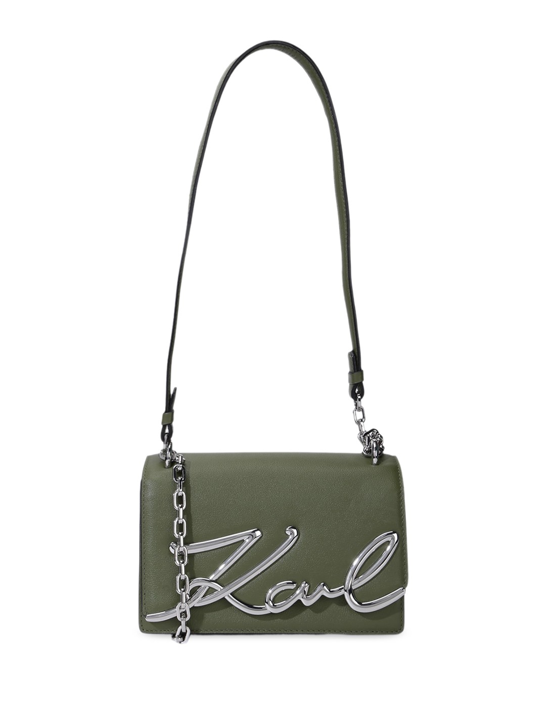 

Karl Lagerfeld Textured Leather Structured Sling Bag, Green