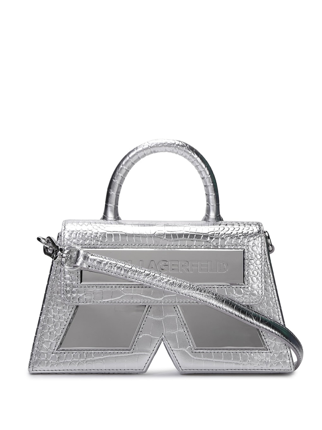

Karl Lagerfeld Textured Leather Structured Handheld Bag, Silver