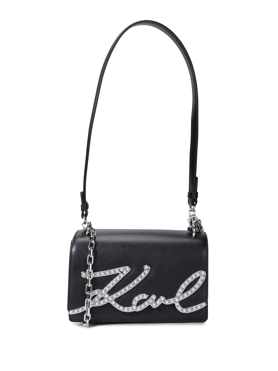 

Karl Lagerfeld Embellished Leather Structured Sling Bag, Black