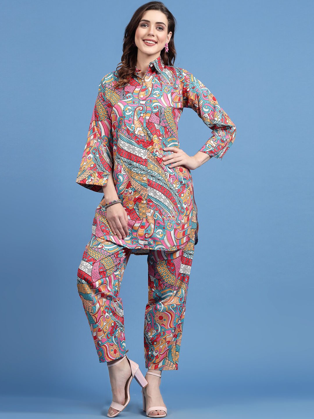 

Clora Creation Abstract Printed Pure Cotton Top & Trousers, Red