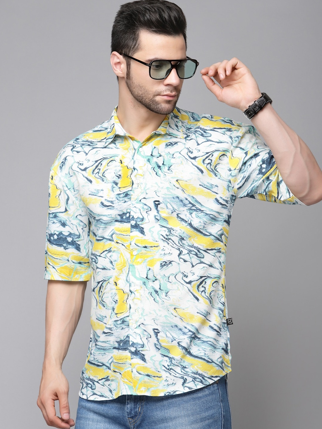 

Rigo Slim Fit Printed Casual Shirt, Yellow