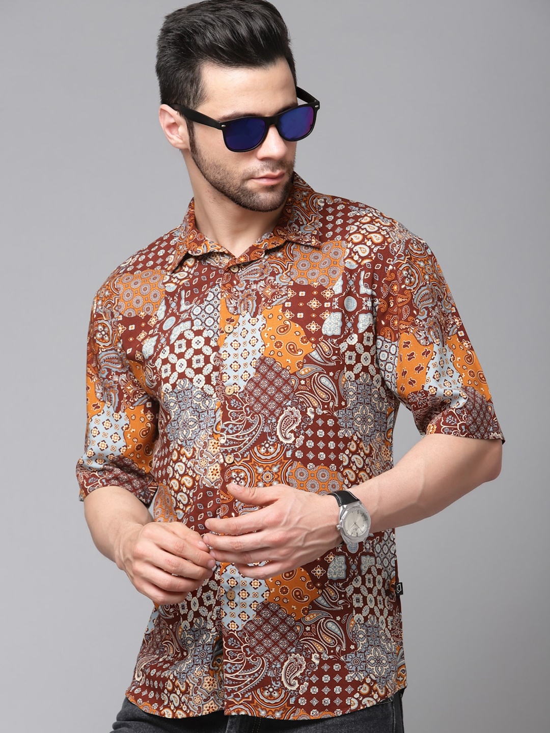 

Rigo Slim Fit Printed Casual Shirt, Brown