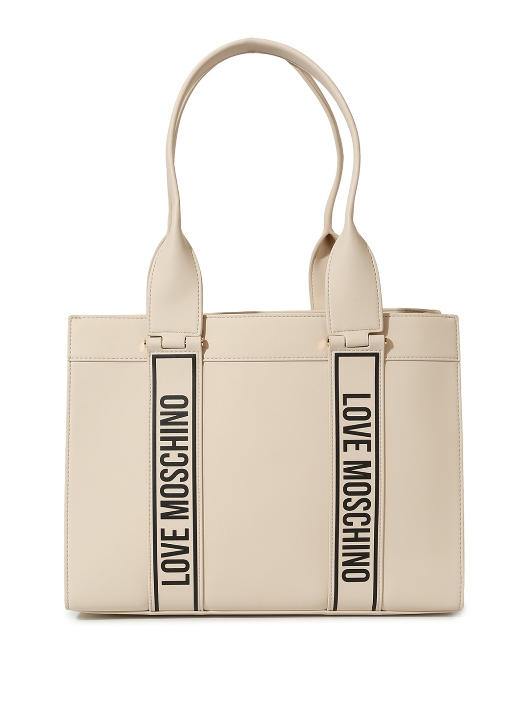 

LOVE MOSCHINO Typography Printed Structured Handheld Bag, Cream