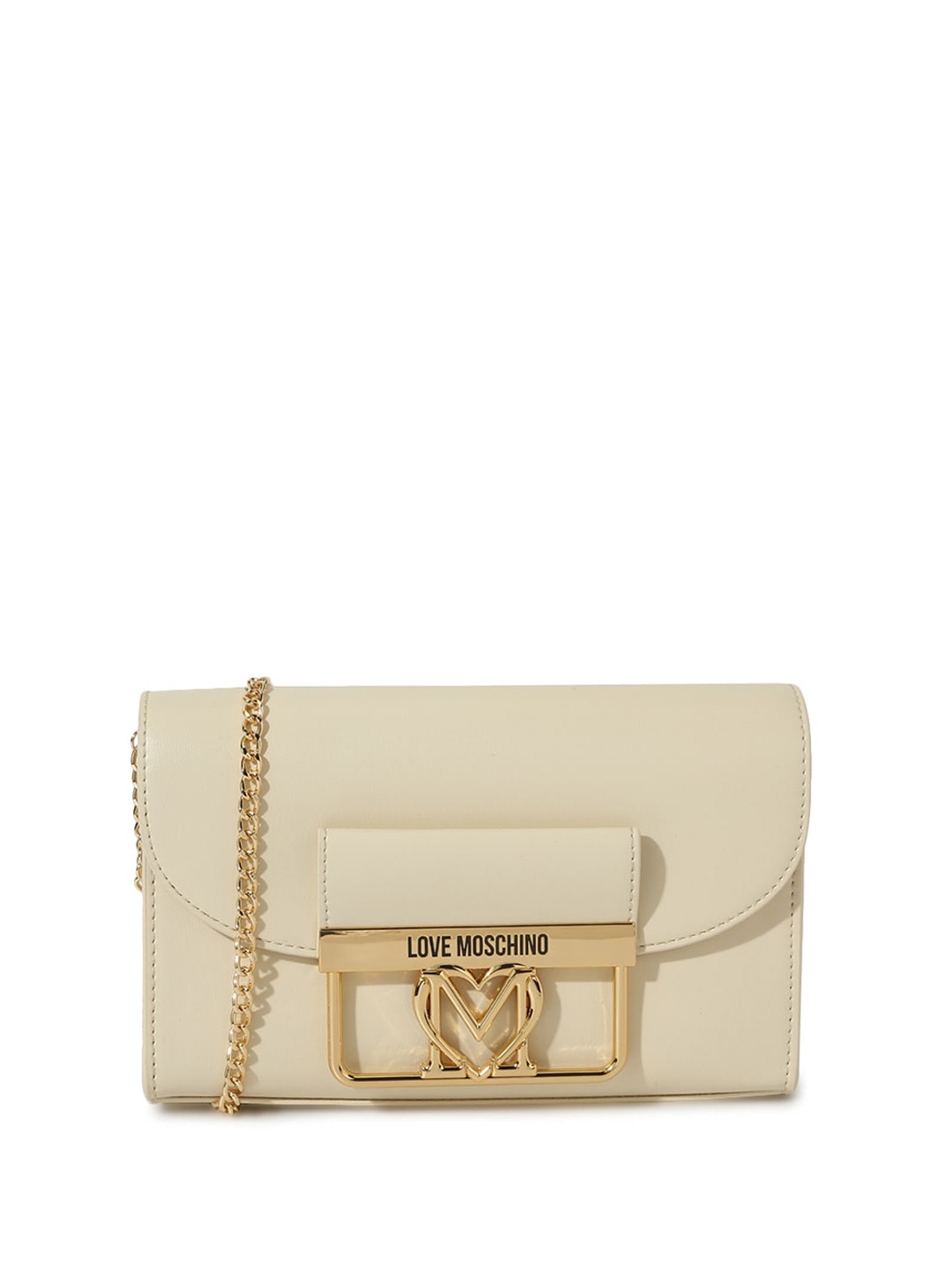 

LOVE MOSCHINO PU Structured Buckle Detail Sling Bag, Cream