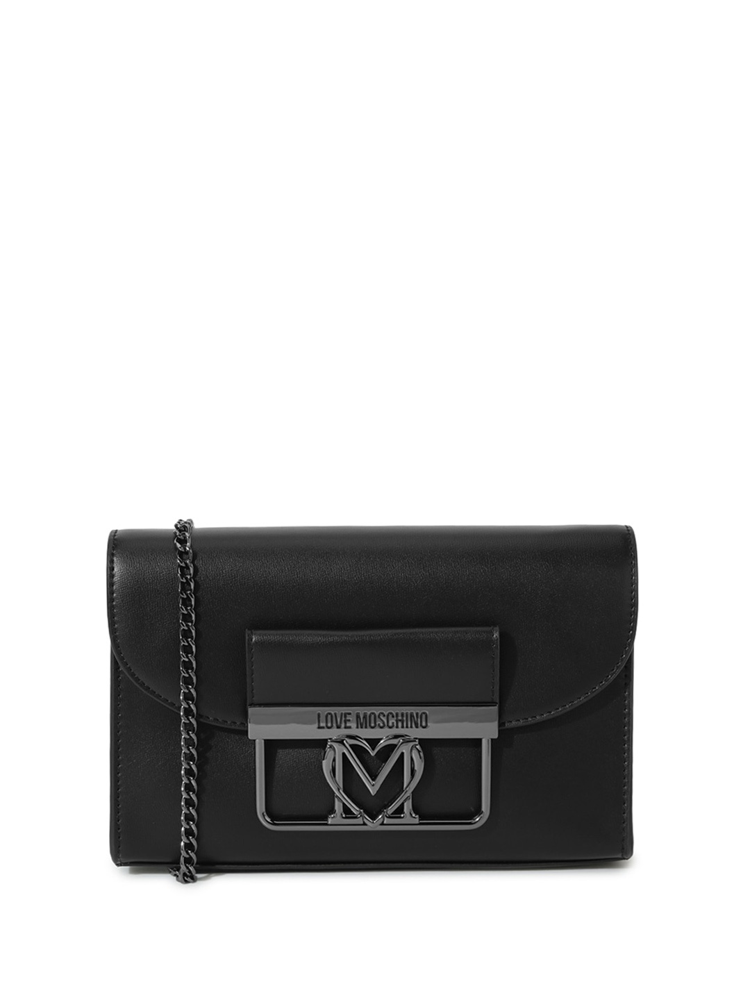 

LOVE MOSCHINO PU Structured Buckle Detail Sling Bag, Black