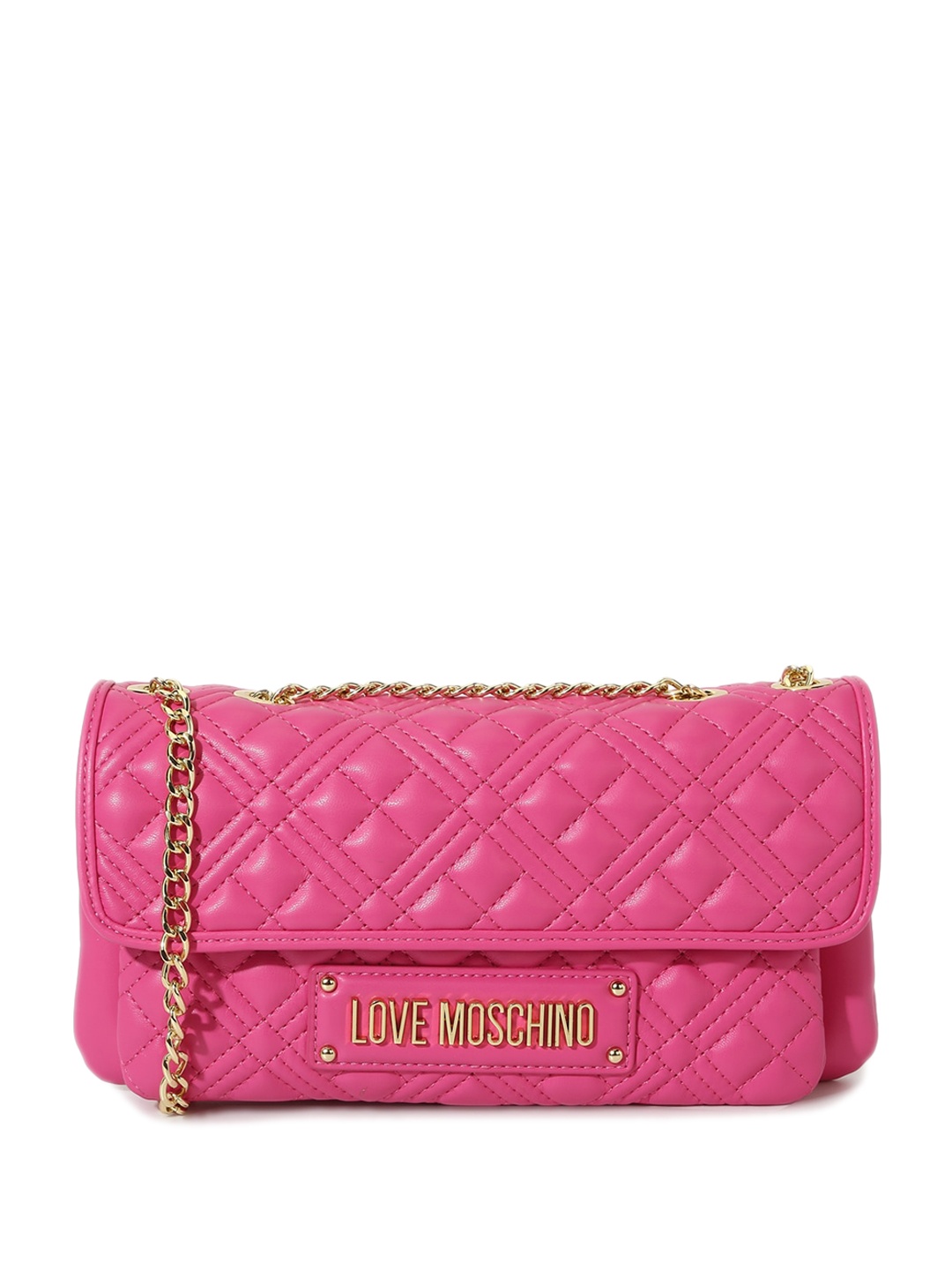

LOVE MOSCHINO Textured Quilted PU Structured Sling Bag, Pink