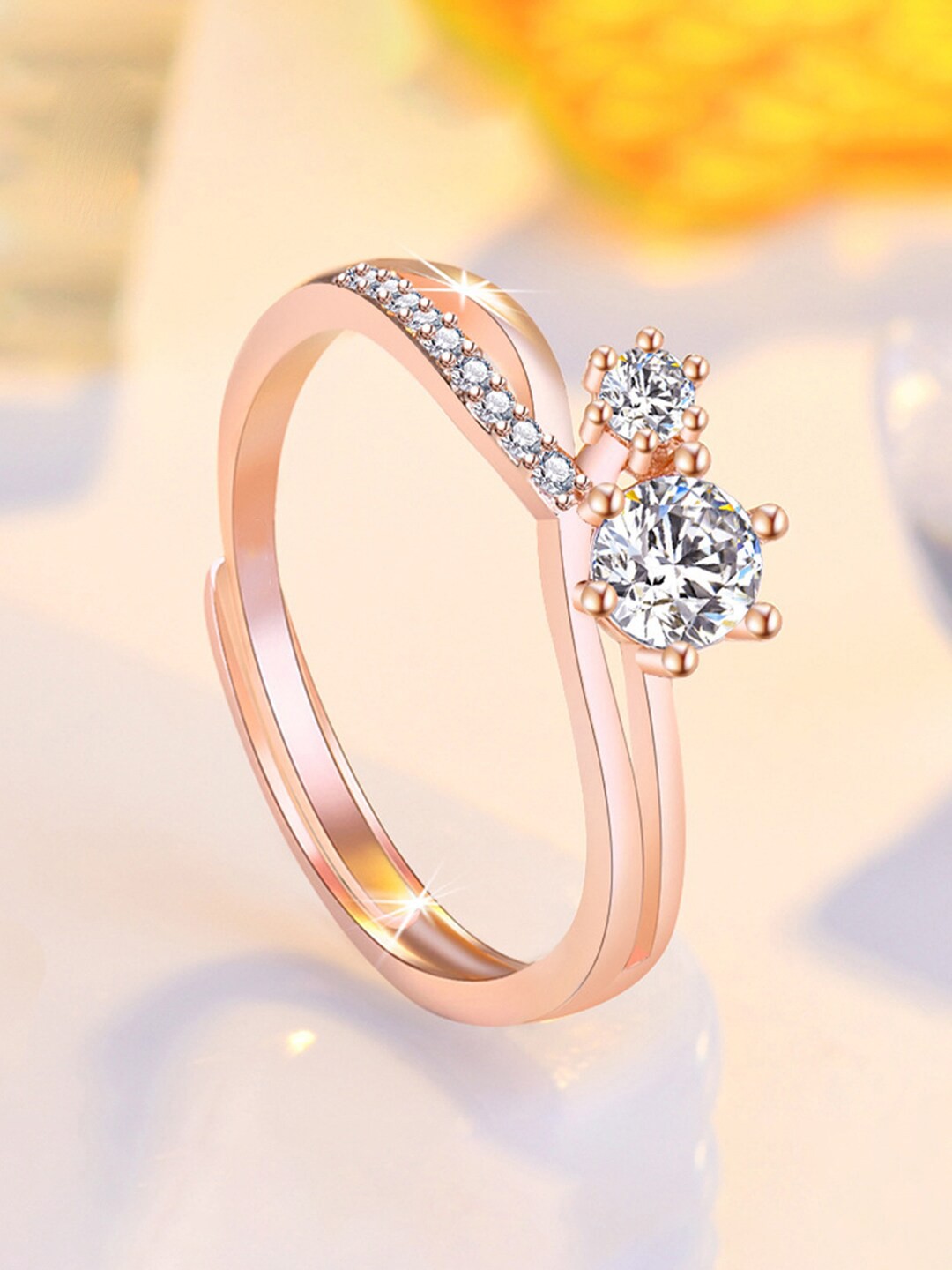 

Jewels Galaxy Rose Gold-Plated American Diamond-Studded Ring