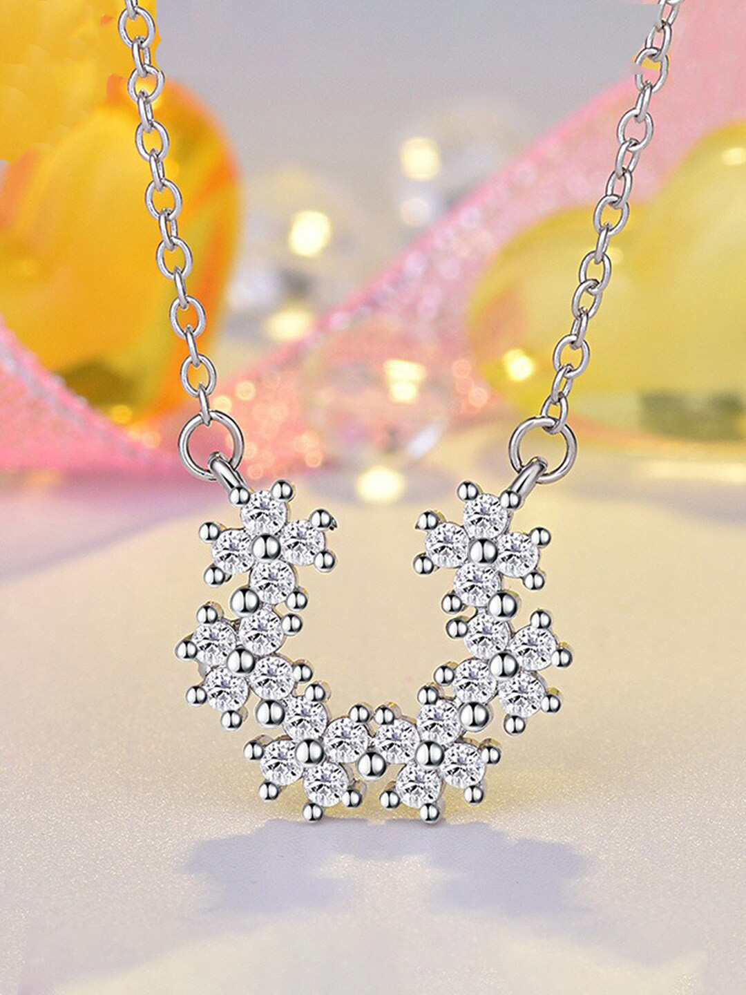 

Jewels Galaxy Silver-Plated American Diamond Studded Necklace