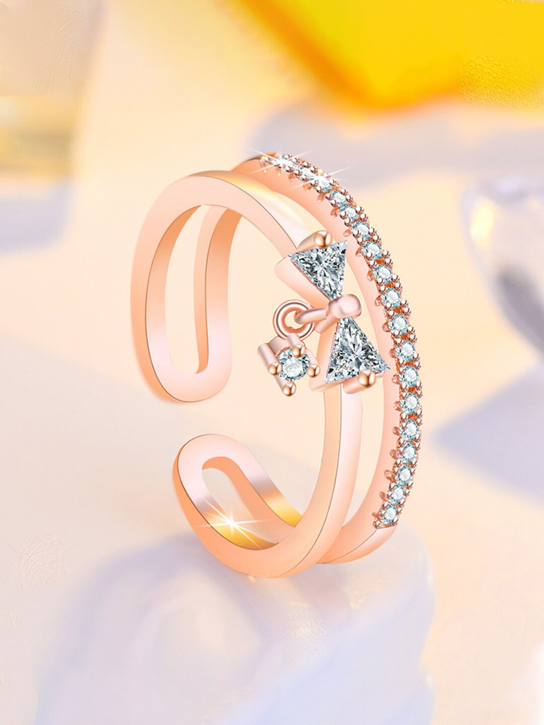 

Jewels Galaxy Rose Gold- Plated American Stone-Studded Adjustable Finger Ring