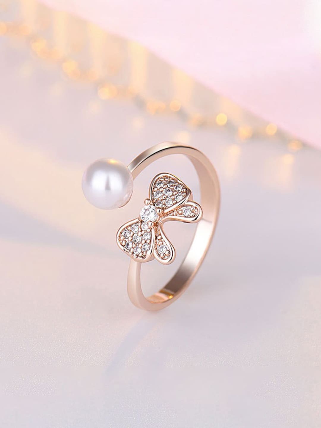 

Jewels Galaxy Rose Gold-Plated American Diamond-Studded Finger Ring