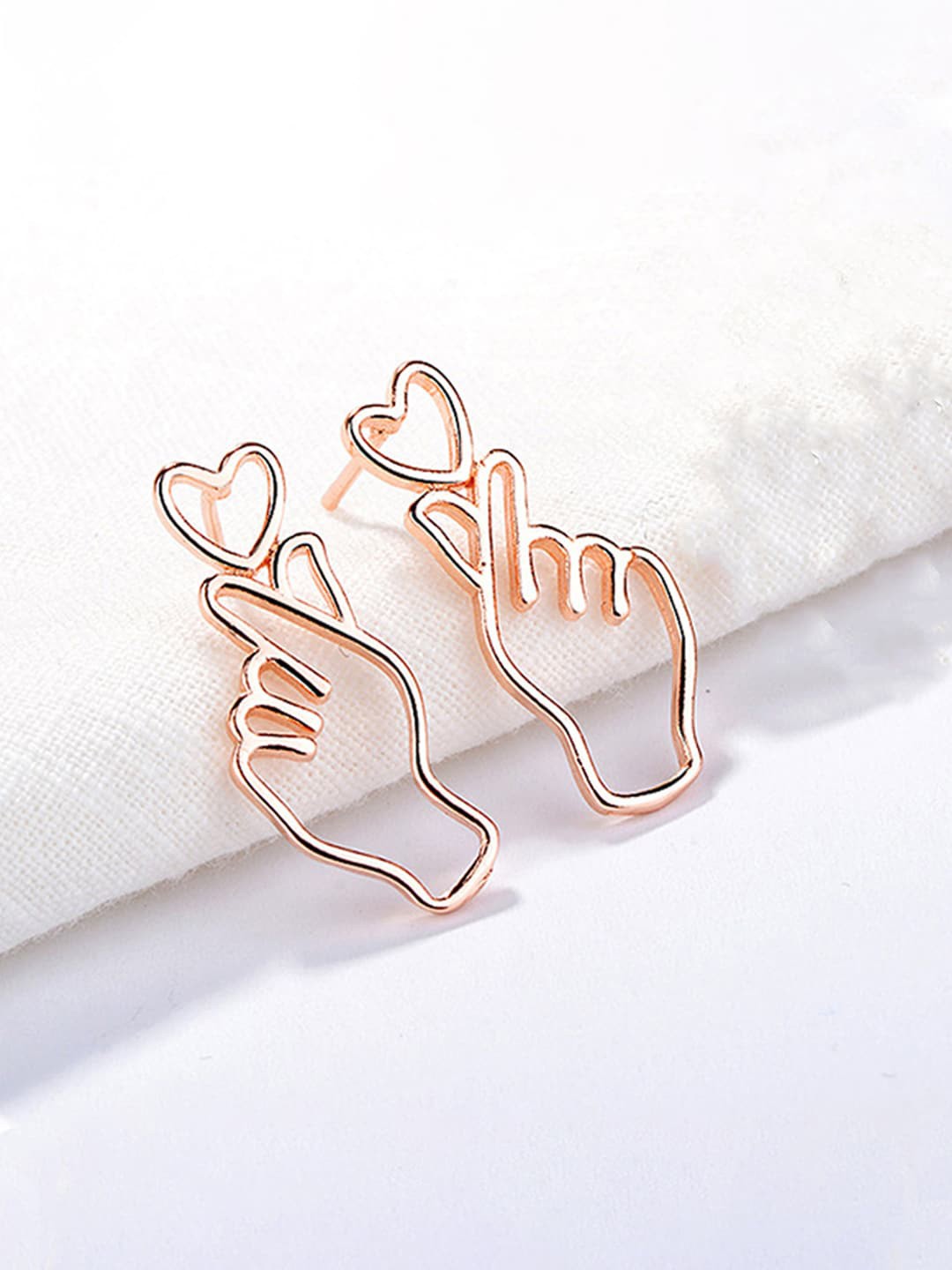 

Jewels Galaxy Rose Gold Plated Finger Heart Style Korean Stud Earrings