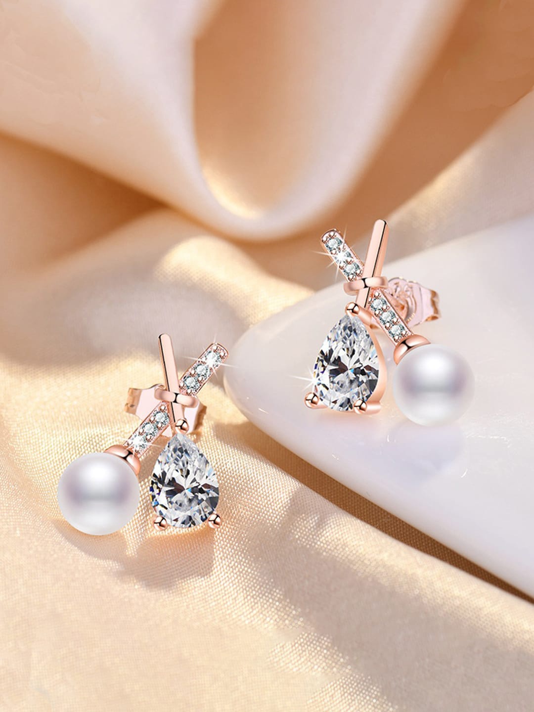 

Jewels Galaxy Rose Gold-Plated Contemporary Stud Earrings