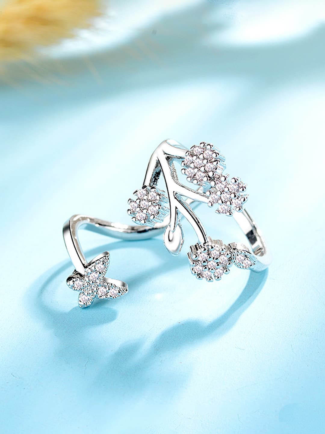 

Jewels Galaxy Silver-plated AD-studded Adjustable Finger Ring