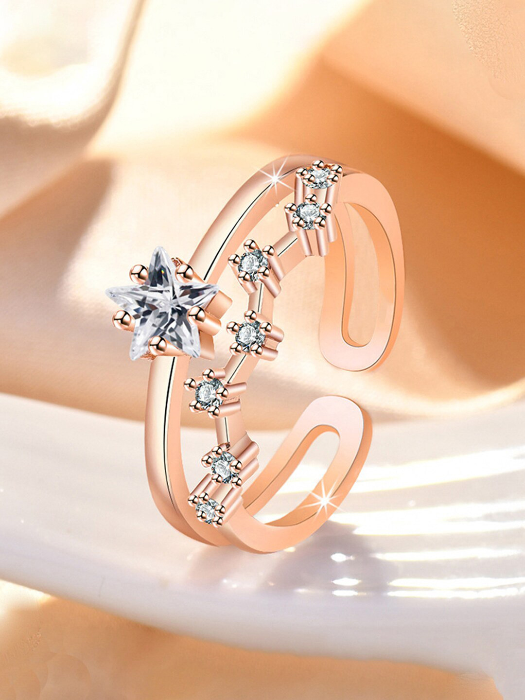 

Jewels Galaxy Rose Gold-plated AD-studded Adjustable Finger Ring