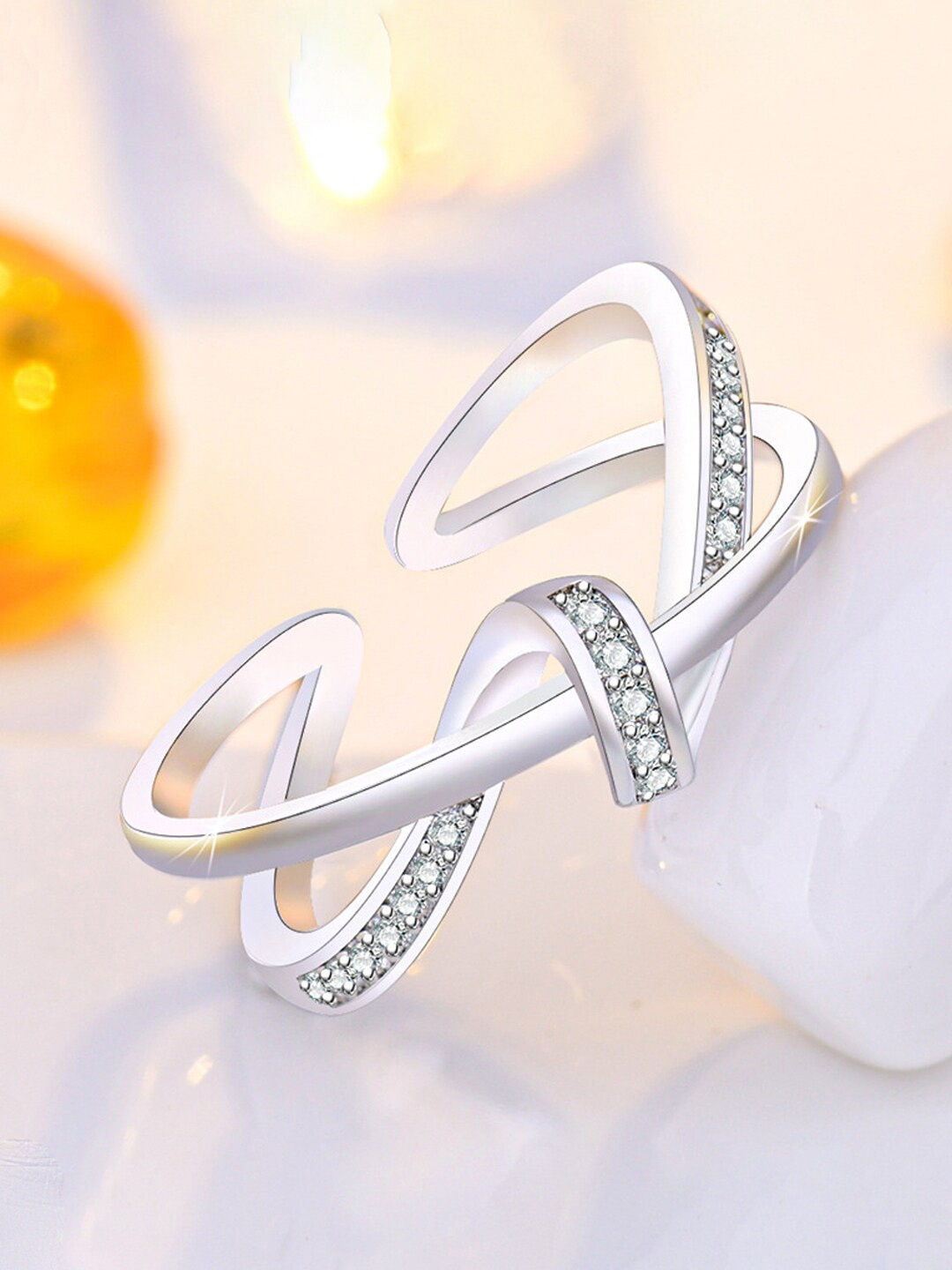 

Jewels Galaxy Silver-Plated AD-studded Adjustable Finger Ring