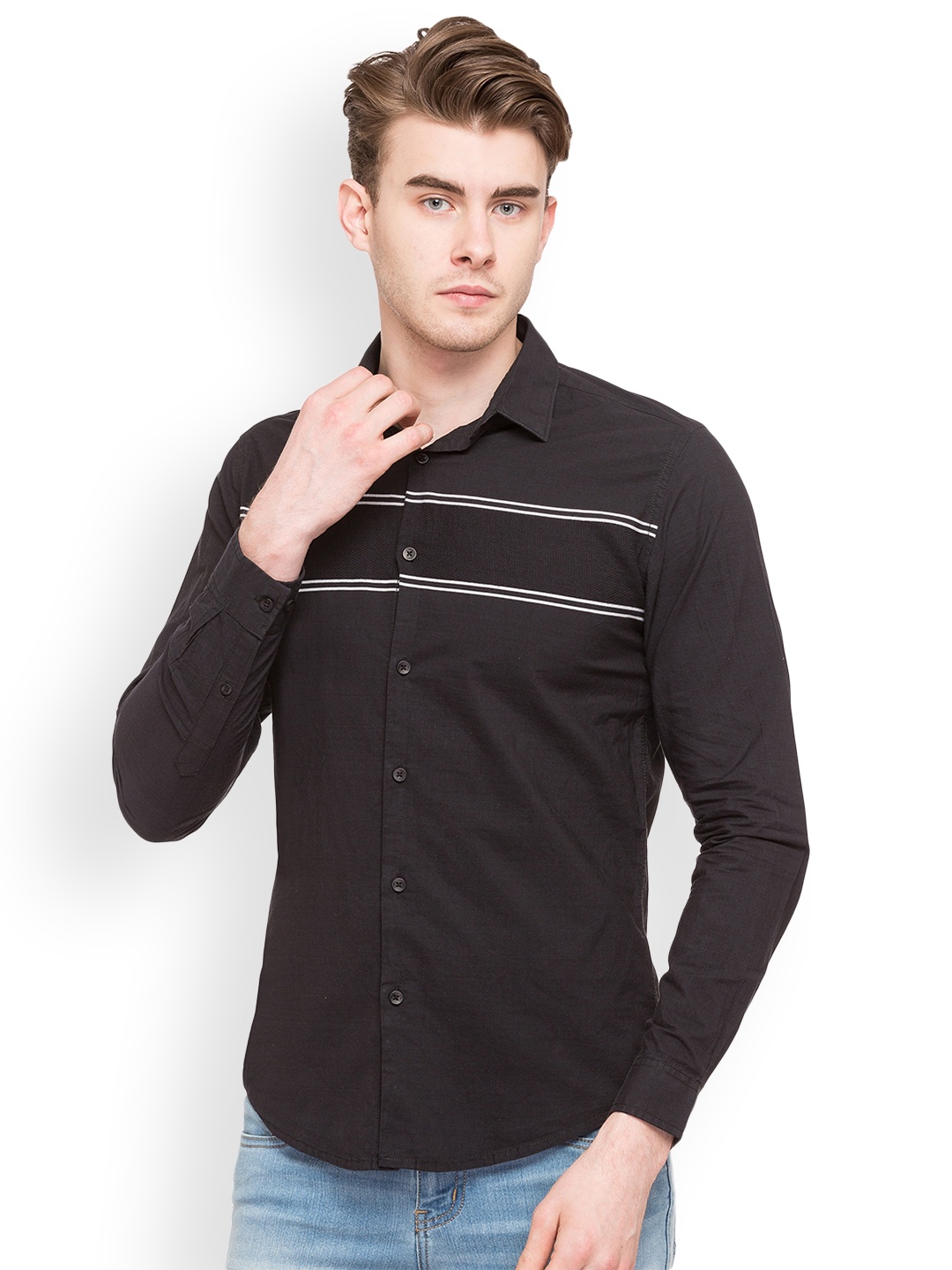 

Globus Men Black Slim Fit Striped Casual Shirt