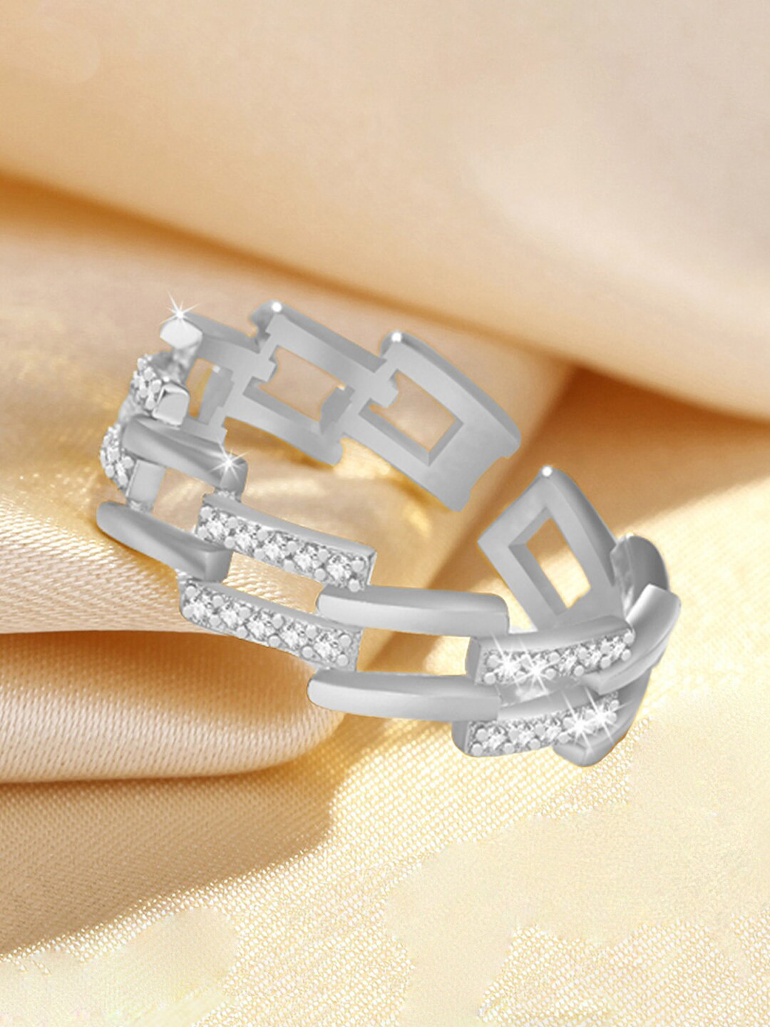 

Jewels Galaxy Silver-plated AD-studded Adjustable Finger Ring