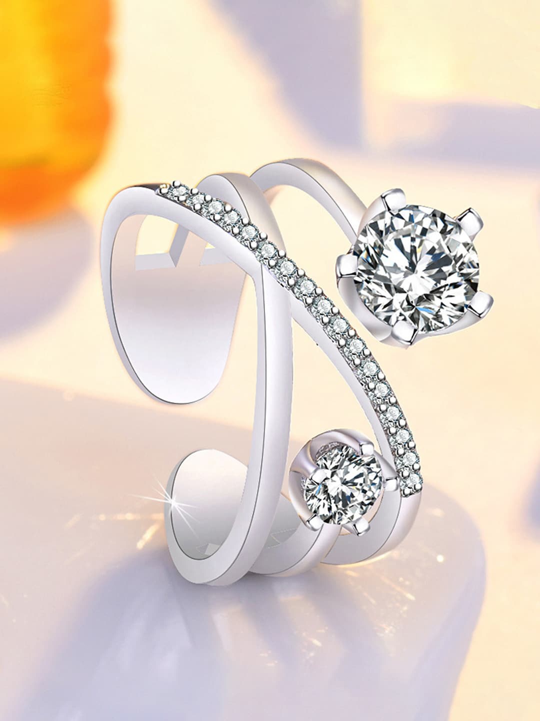 

Jewels Galaxy Silver-plated AD-studded Adjustable Finger Ring